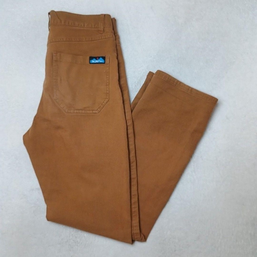 KAVU Jeans Mens 32x32 Brown Straight Canvas Stretch Double Knee Workwear Outdoor